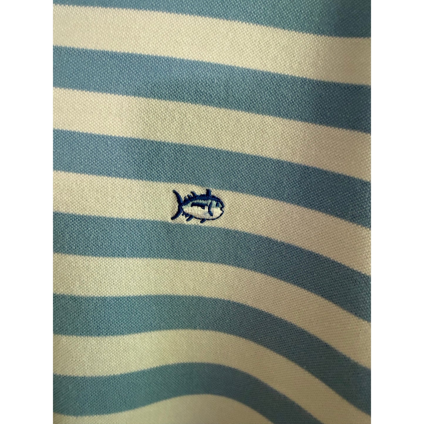 Southern Tide Polo Shirt Mens Medium M Light Blue White Striped Performance EUC