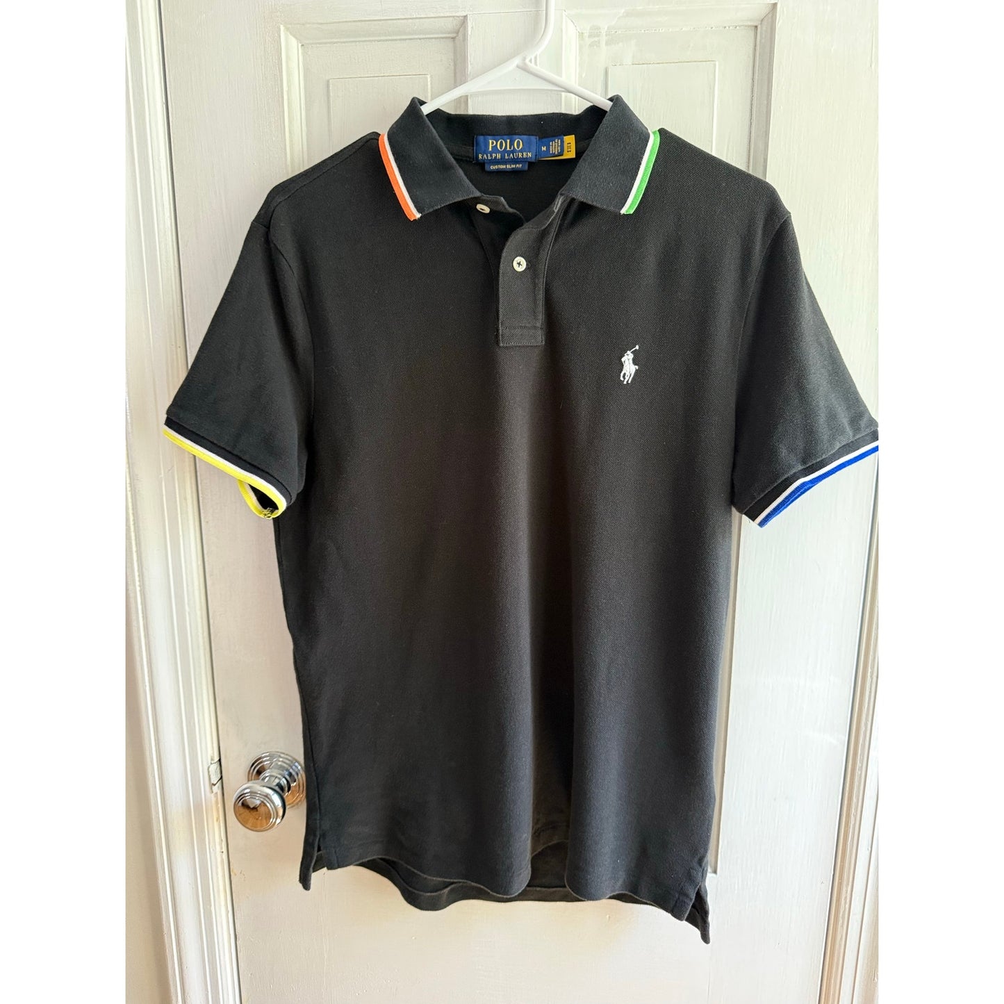 Polo Ralph Lauren Black with Multcolor Piping Polo White Pony