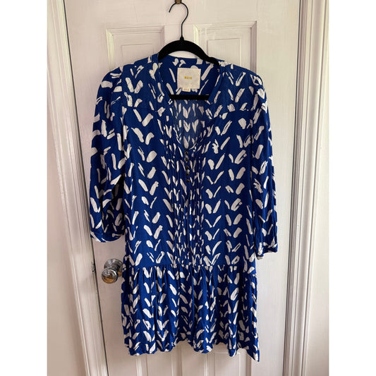 Maeve Anthropologie Caravane Drop Waist Dress | Blue & White | Size M | EUC