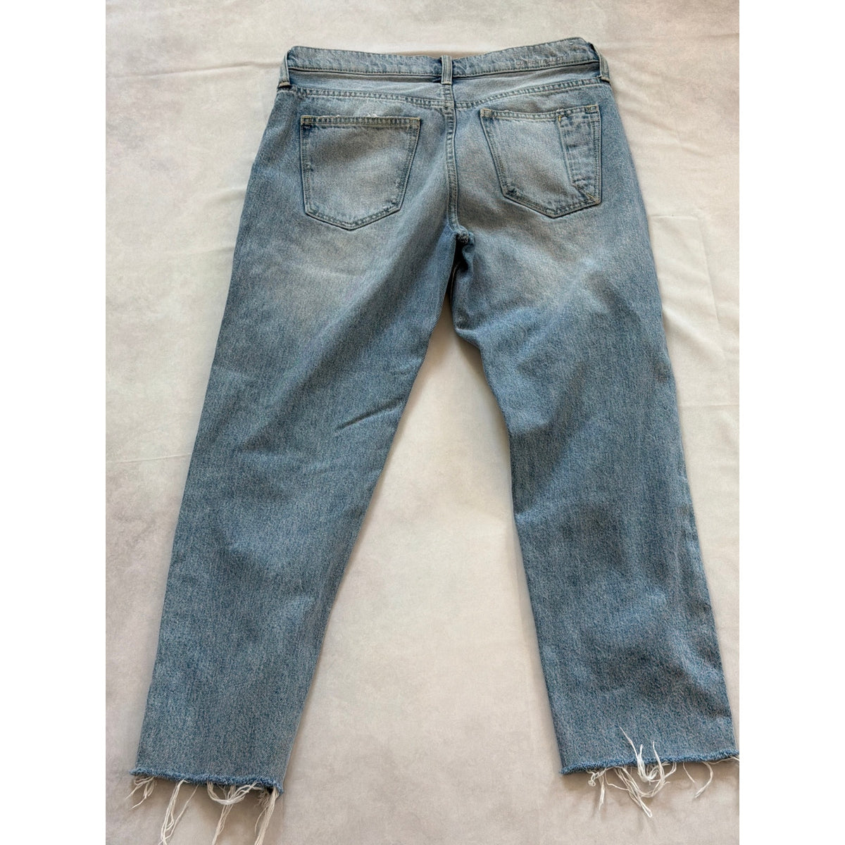 Current/Elliott Size 26 Light Wash Mid Rise Straight Leg Distressed Hem Jeans