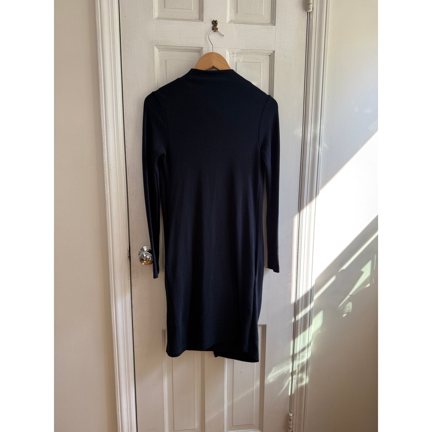 COS Navy Blue Draped Front Cowl Neck Long Sleeve Tunic Mini Dress XS EUC