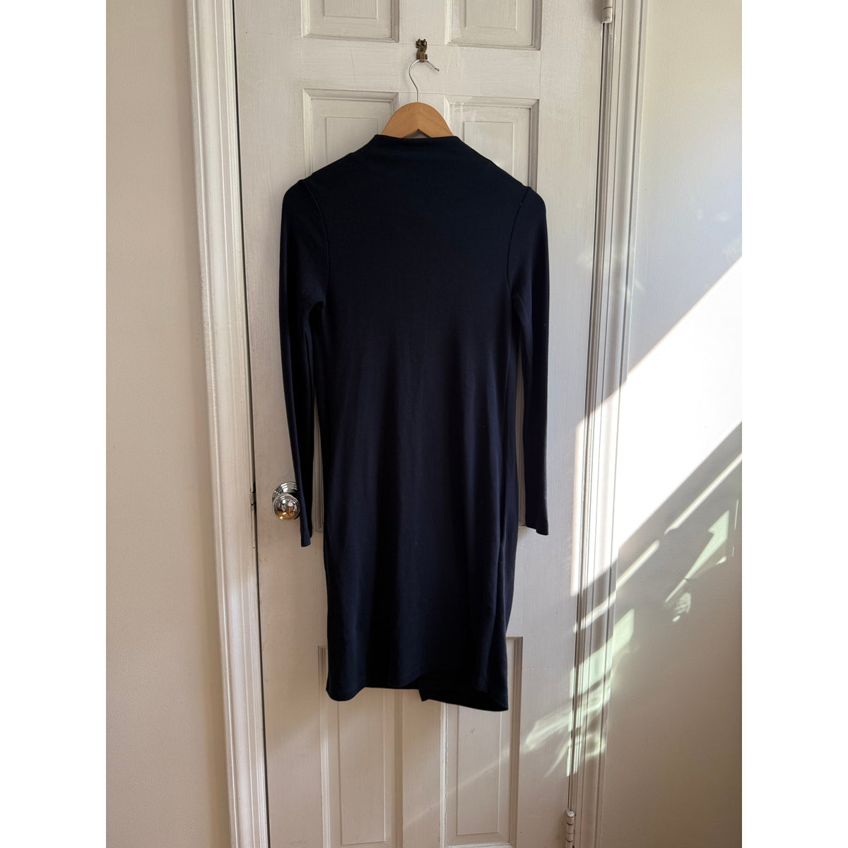 COS Navy Blue Draped Front Cowl Neck Long Sleeve Tunic Mini Dress XS EUC