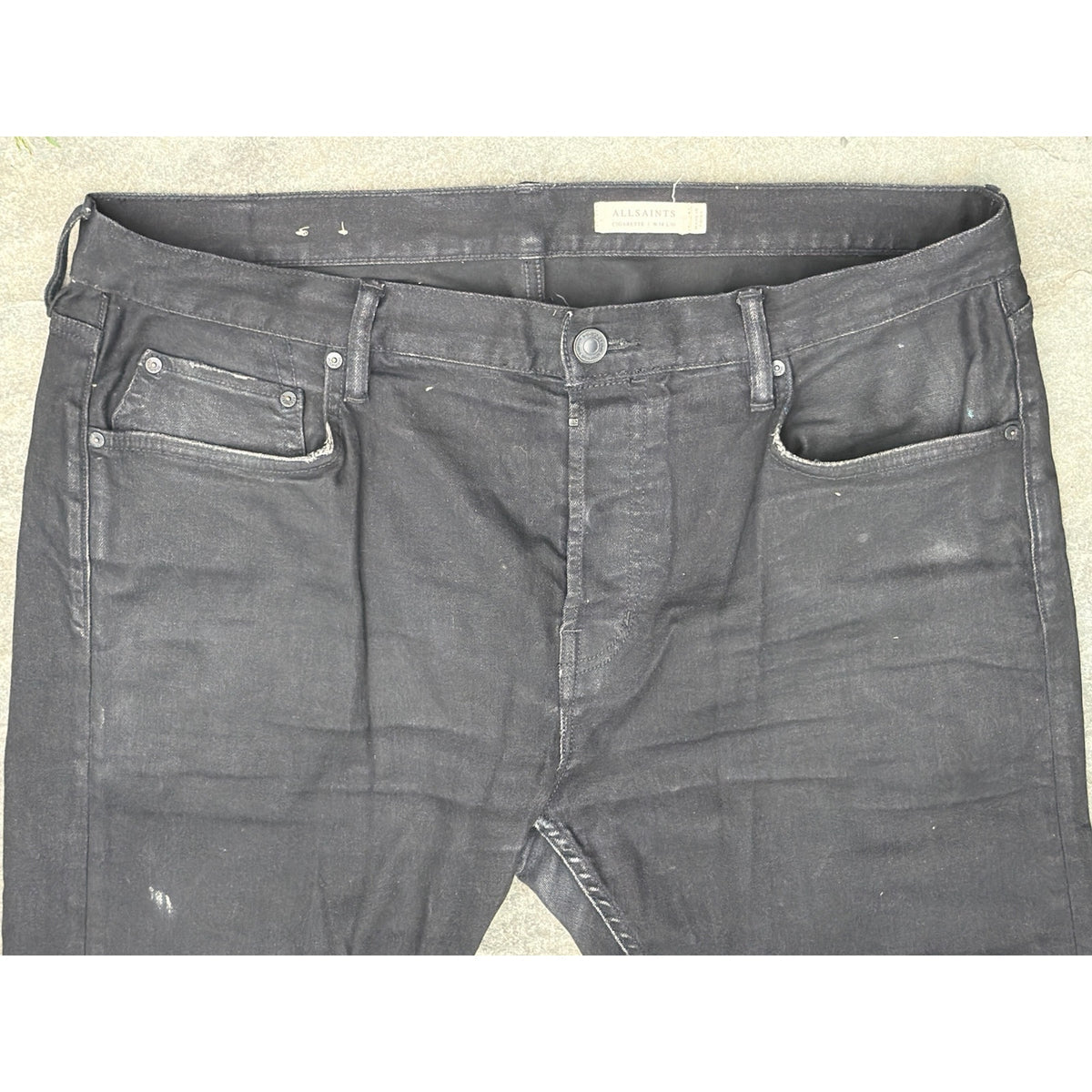 ALLSAINTS Cigarette Slim Fit Jeans Black Wash Distressed W38 L30