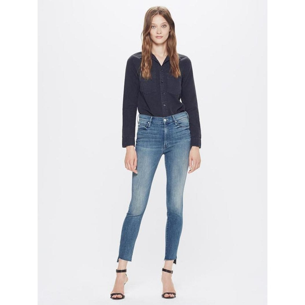 💙 MOTHER The Stunner Zip Ankle Step Fray Good Girls Do Blue Jeans Sz 27