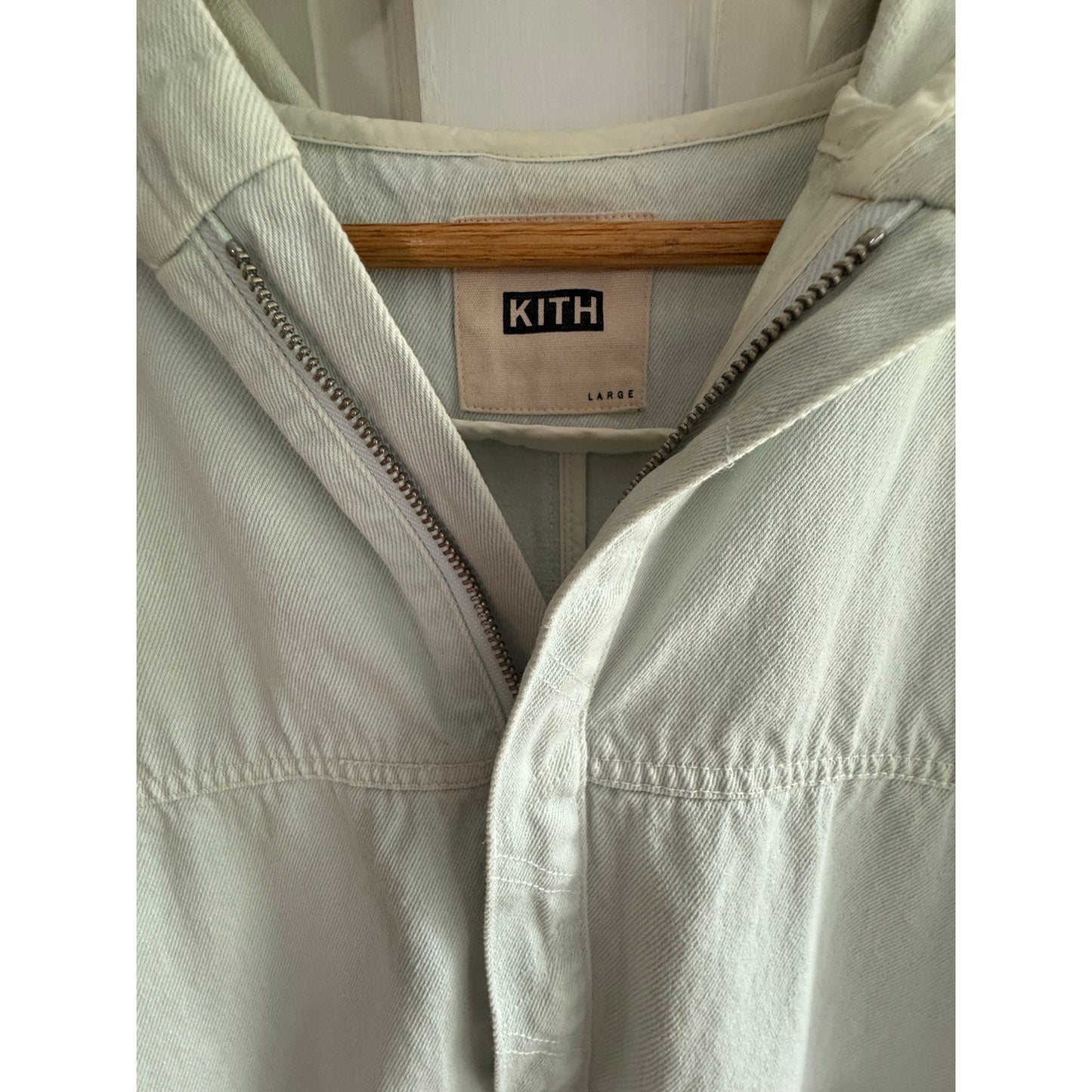 Kith Denim Hooded Anorak Jacket Mint Light Wash Size Large EUC Fishtail Parka