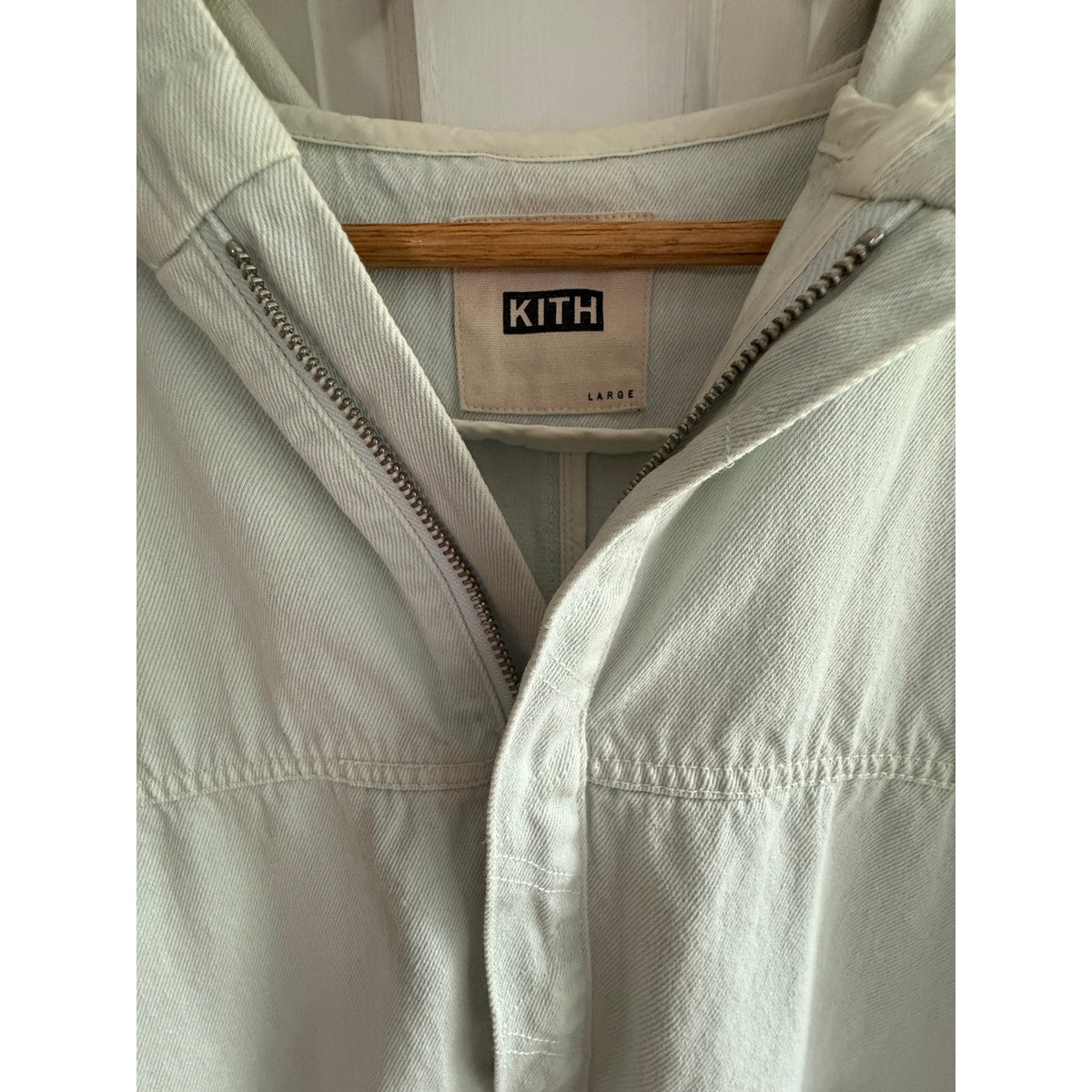 Kith Denim Hooded Anorak Jacket Mint Light Wash Size Large EUC Fishtail Parka