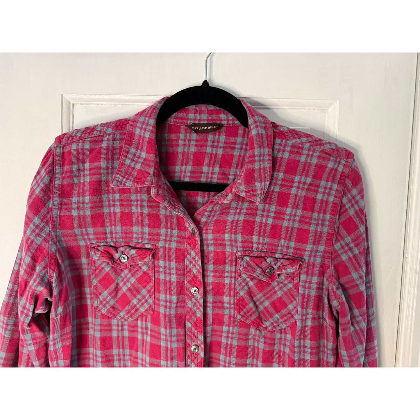 Vintage Women's Bit and Bridle Western Flannel Cowboy Shirt - Red w/gray