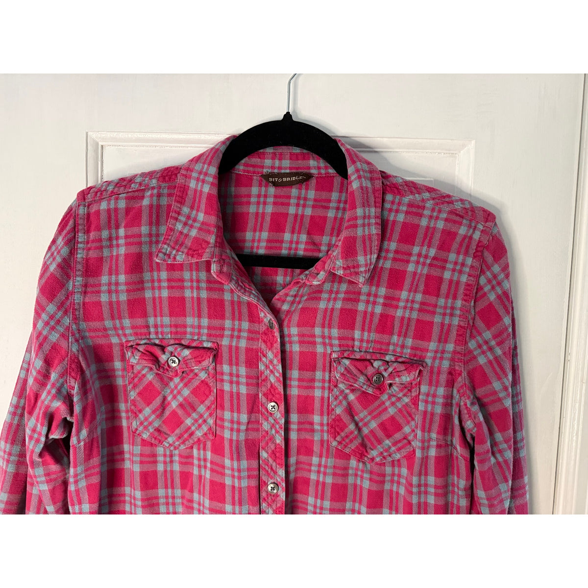 Vintage Women's Bit and Bridle Western Flannel Cowboy Shirt - Red w/gray