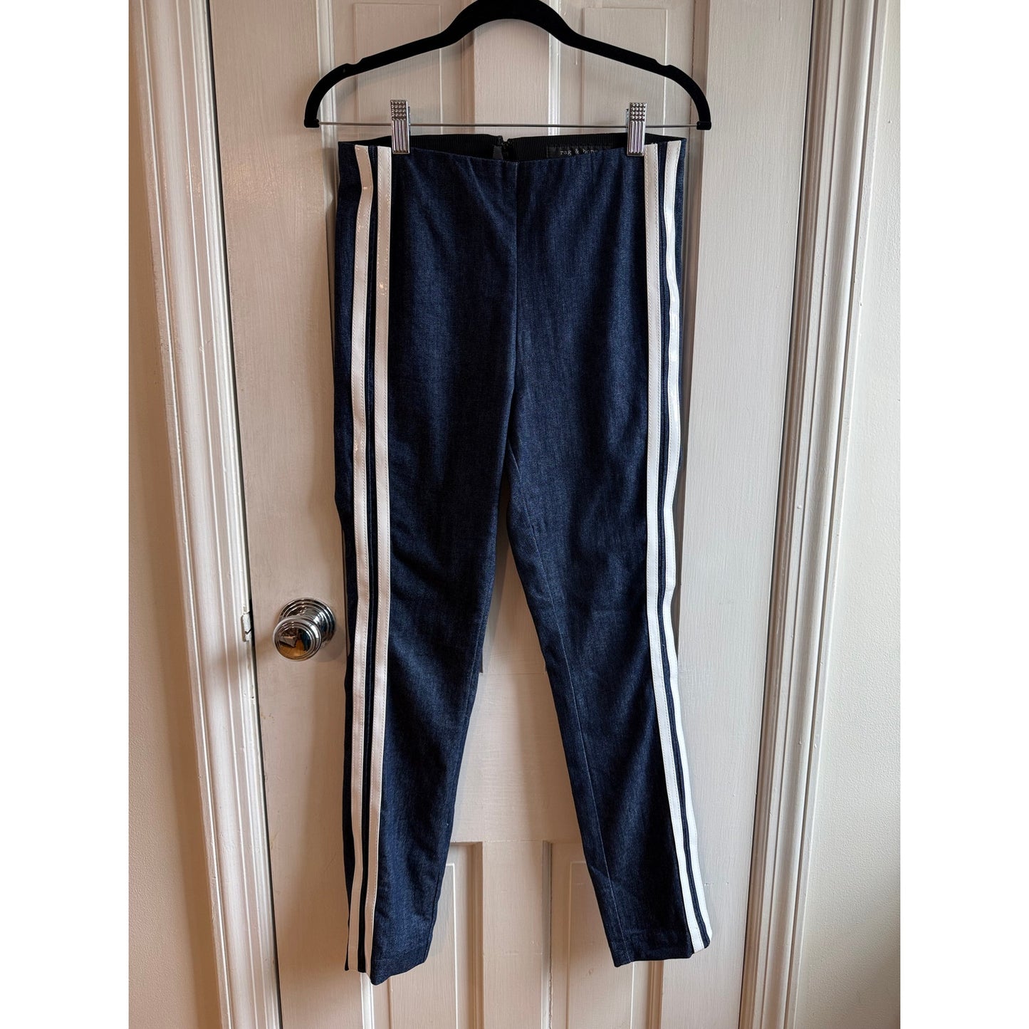 Rag & Bone Miramar Sport Stripe Track Pants 6 - Vintage Indigo Navy Denim EUC