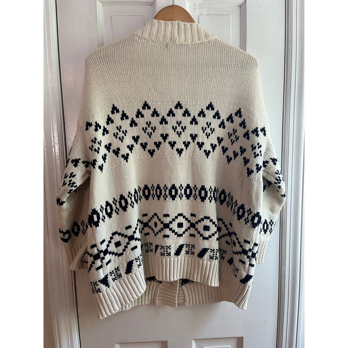 NVLT Anthropologie Oversized Knit Cardigan Cream Black Fair Isle XS