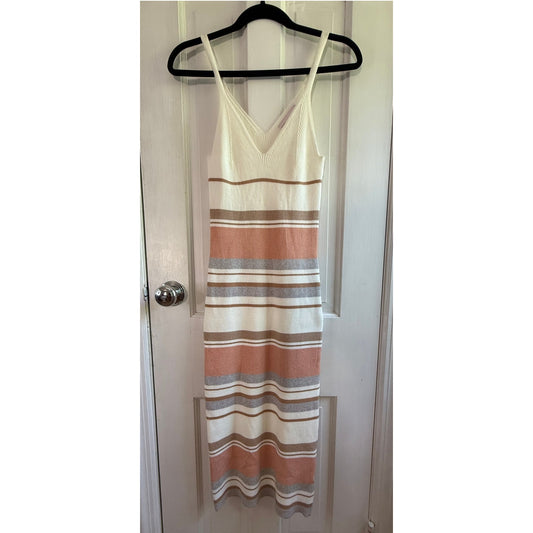 Willow & Wind Malibu Stripe Knit Midi Sweater Dress Small EUC Oatmeal Multi