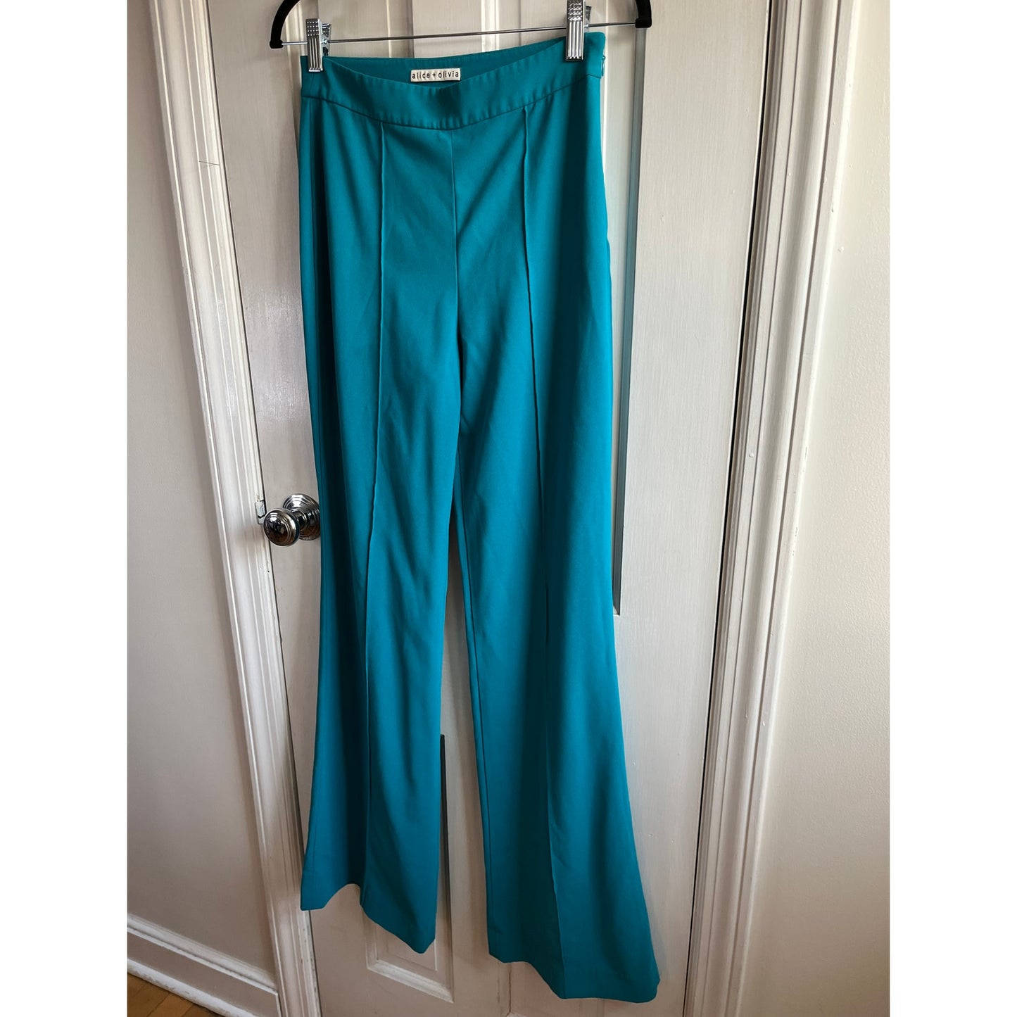 Alice + Olivia Jalisa High Rise Flared Pants Teal Green Size 2 Retro Wide Leg