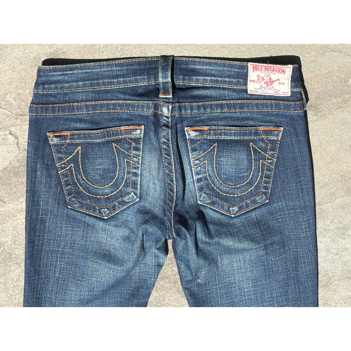 True Religion Skinny Low Rise Blue Jeans Size 28 Medium Wash Signature Stitch