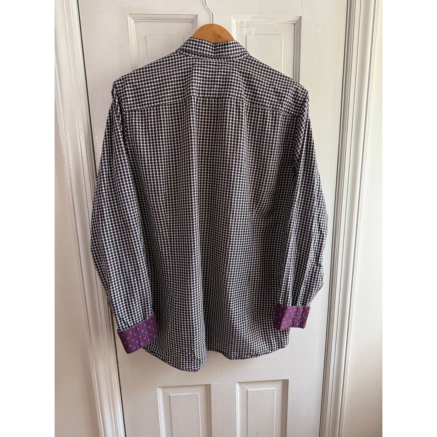 Ted Baker Size 5 Gingham Purple Long Sleeve Button Down