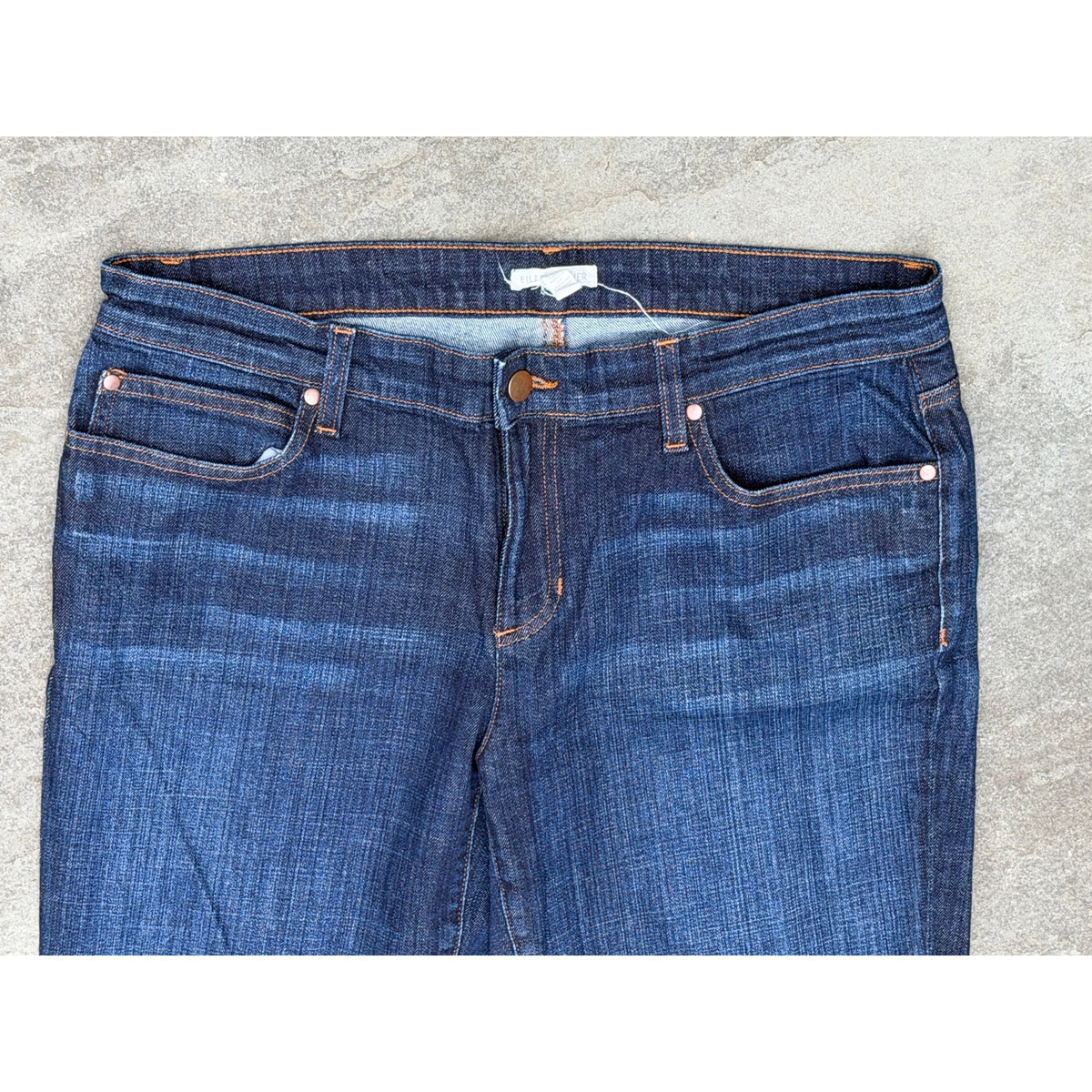 Eileen Fisher Dark Wash Organic Cotton Stretch Straight Leg Jeans Size 12