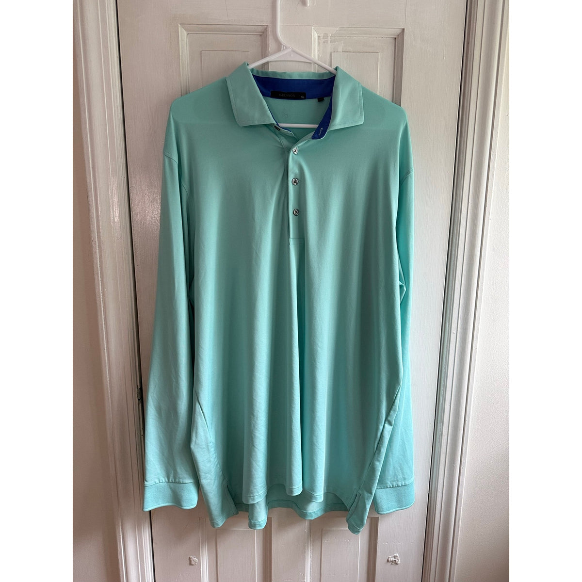 Greyson Long Sleeve Golf Polo Shirt Teal Blue Performance Fabric Size XL EUC