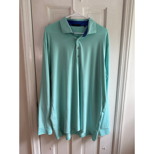 Greyson Long Sleeve Golf Polo Shirt Teal Blue Performance Fabric Size XL EUC