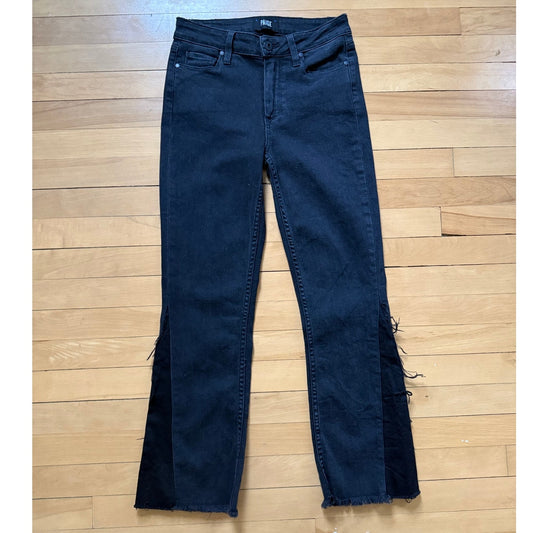 PAIGE Kuroi Colette Crop Flare Tuxedo Stripe Jeans Black Size 26