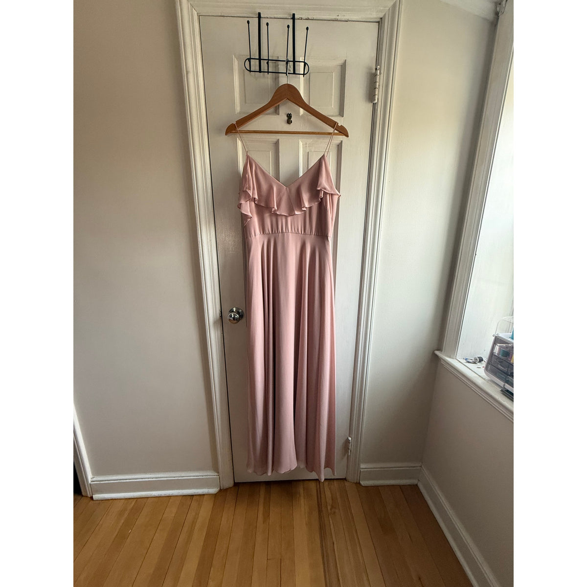 Jenny Yoo Collection Pink Ruffle V-Neck Maxi Dress - Dusty Rose EUC