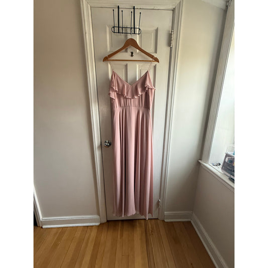 Jenny Yoo Collection Pink Ruffle V-Neck Maxi Dress - Dusty Rose EUC