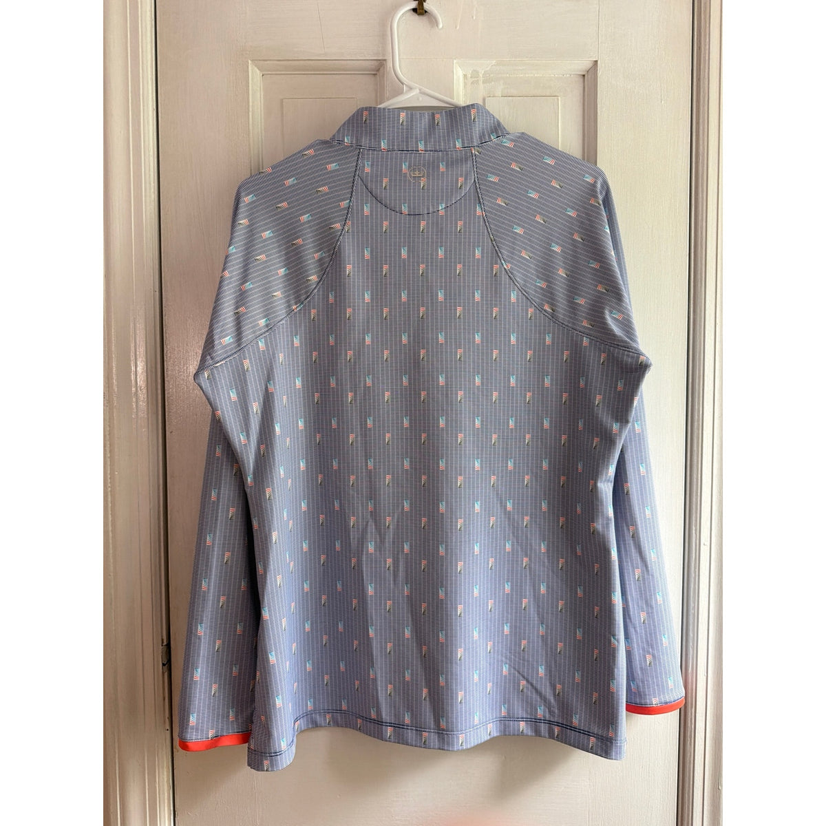 Peter Millar Geometric Stripe 1/4 Zip Pullover Mens L Blue Golf Sun Shirt