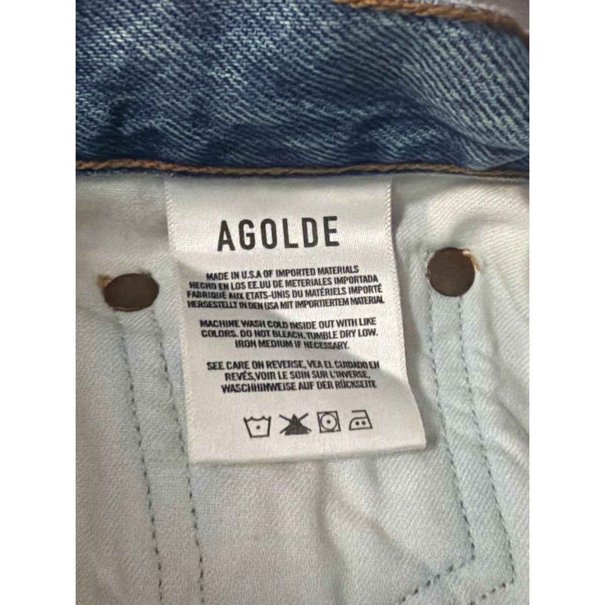 AGOLDE Straight Leg Button Fly Jeans Women’s Size 29 Distressed Hem Blue Denim