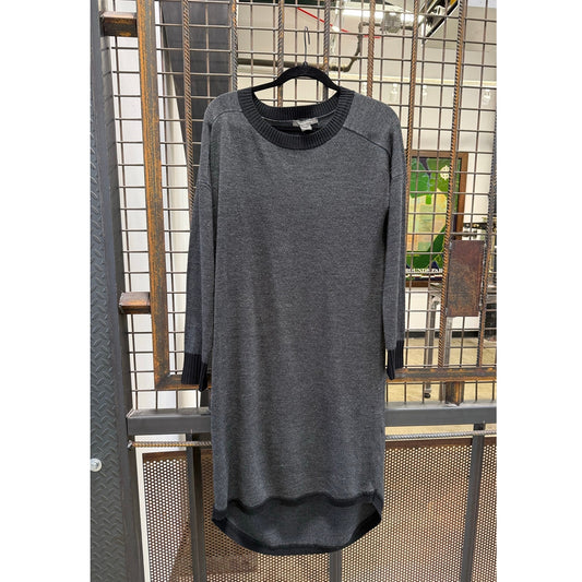 French Connection Sweater Dress Womens Small Charcoal Grey Ribbed Knit Hi-Lo Mini