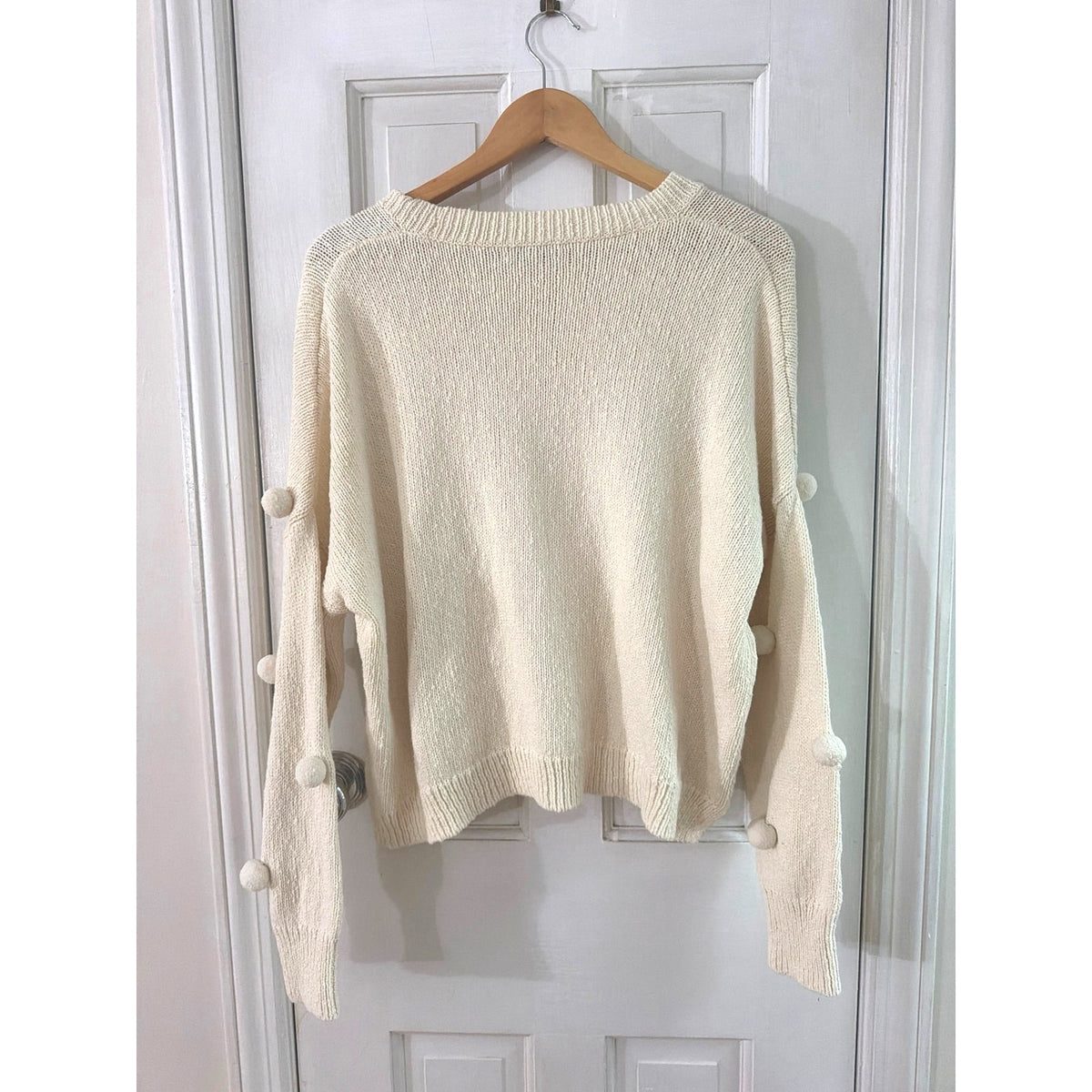 Madewell Off White Pom-Pom Knit Pullover Sweater L