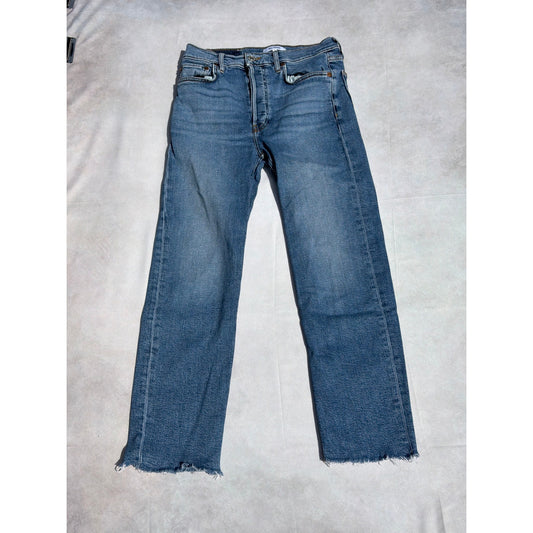 Re/Done Size 28  "70's Stove Pipe" Medium Wash Distressed Hem