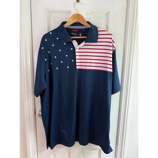 Walter Hagen Mens XXL American Flag Golf Polo Shirt Navy Blue USA Stars Stripes