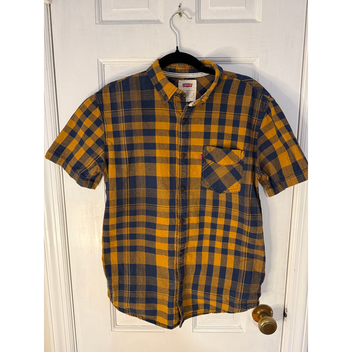 Levi's Men's Orange Check Short Sleeve Shirt - Small