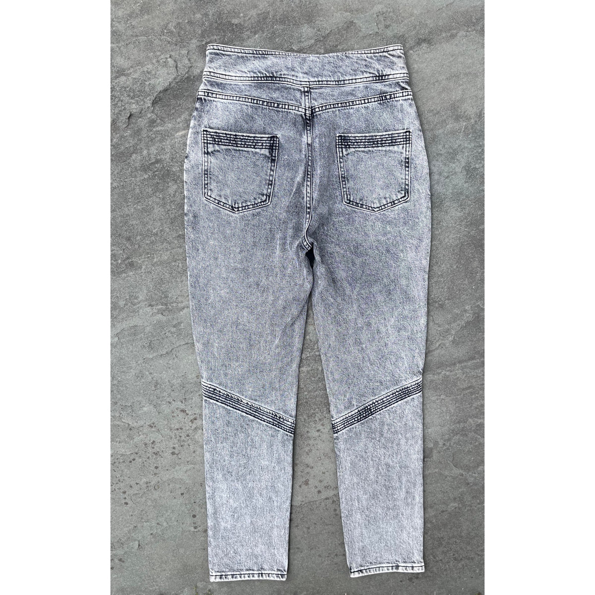 ba&sh Paris Lady Jeans High Rise Moto Acid Wash Denim Gray Noir 1 S 26 27 $265
