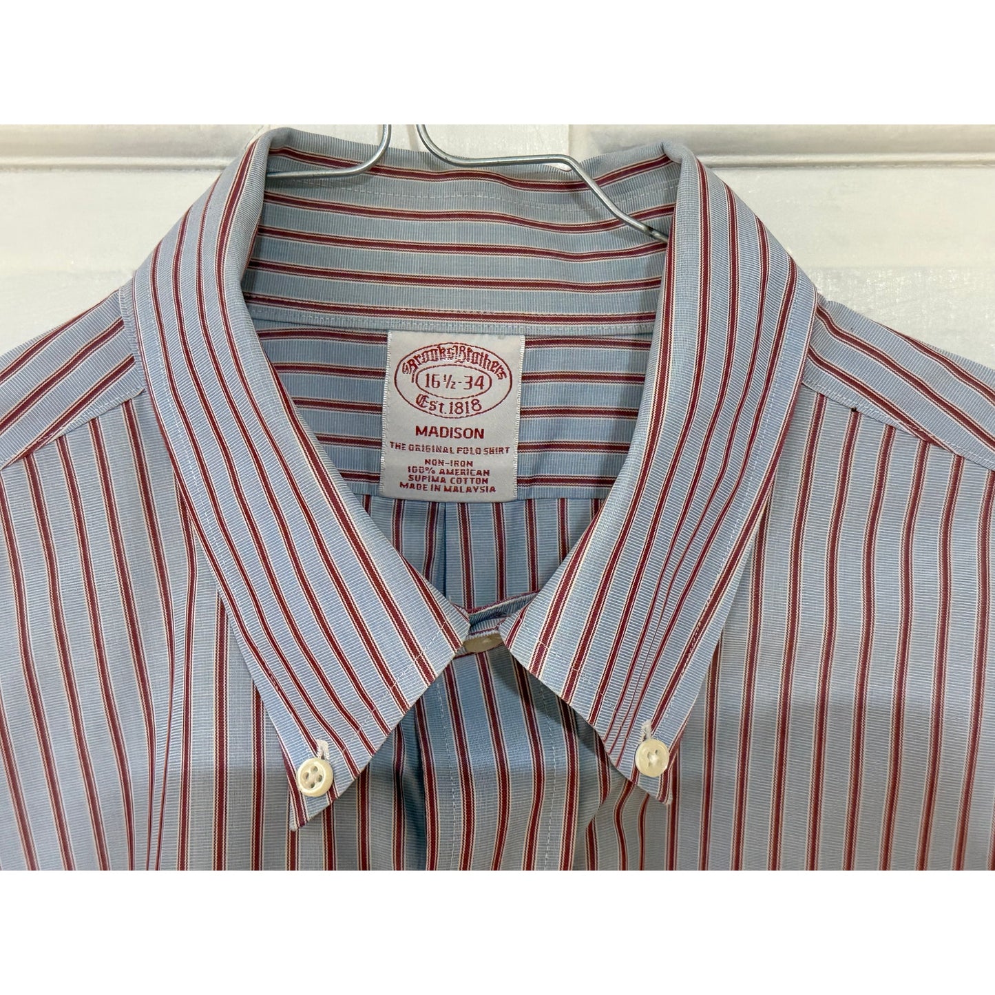 Brooks Brothers Men’s Blue w/Red Stripe Traditional Fit Dress Shirt 16.5