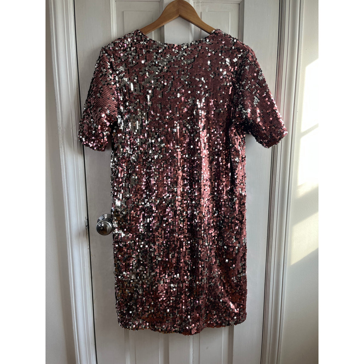 Universal Standard x J.Crew Sequin Dress Pink V-Neck Shift Mini NWT Medium Rare