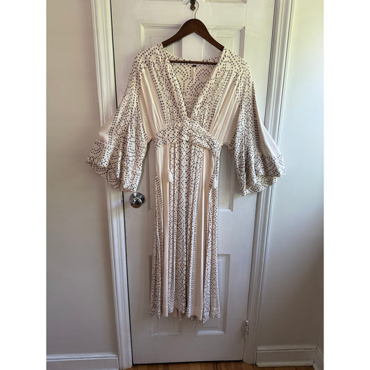 Free People Modern Kimono Maxi Dress Ivory Print Size 0 EUC