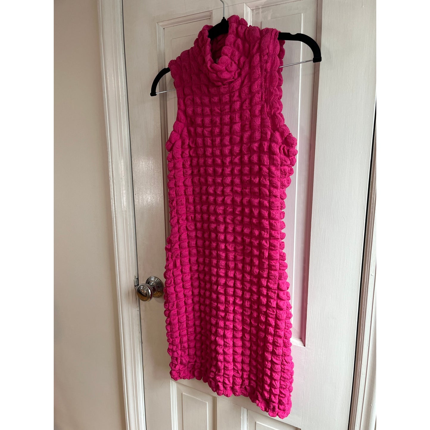 Amanda Uprichard Hot Pink Popcorn Texture Mock Neck Mini Dress S Barbiecore Y2K