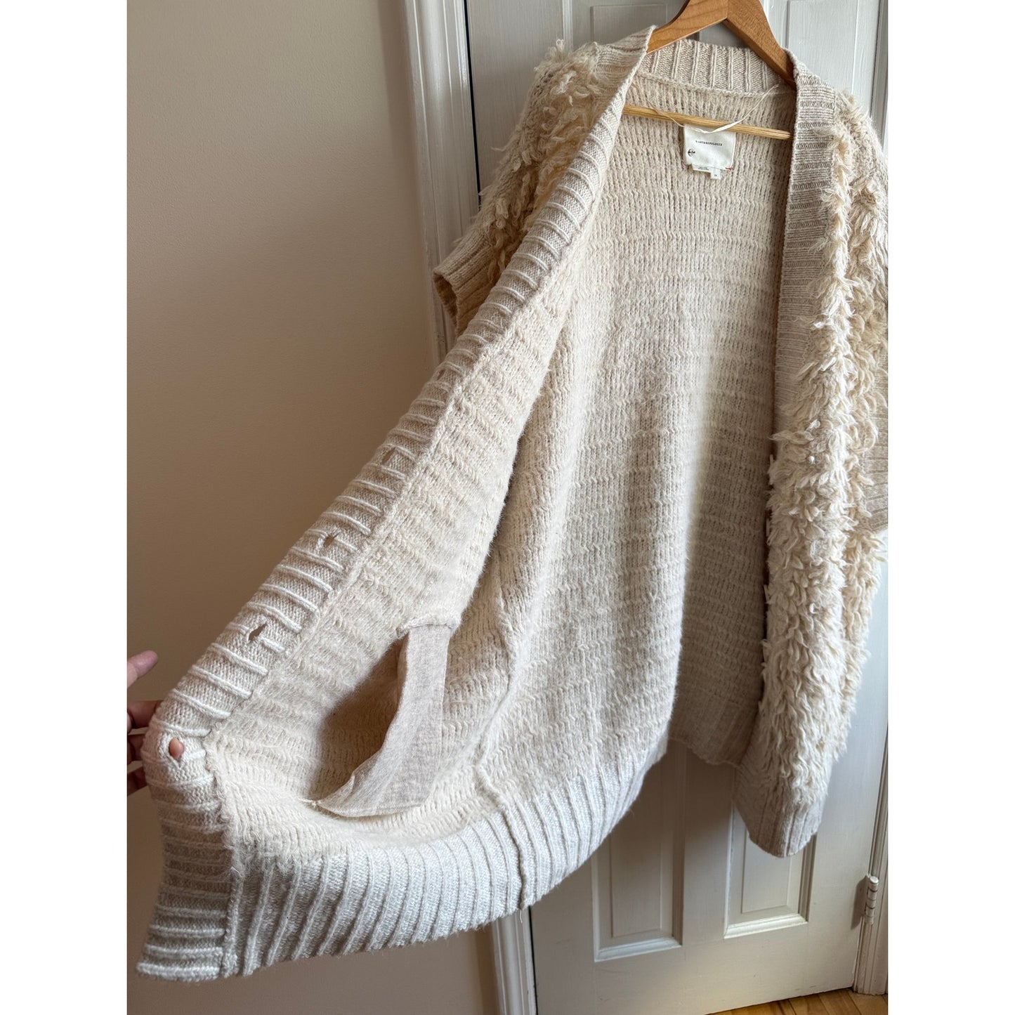 Anthropologie Open Knit Short Sleeve Cardigan 2XL - Ivory Boho Duster EUC
