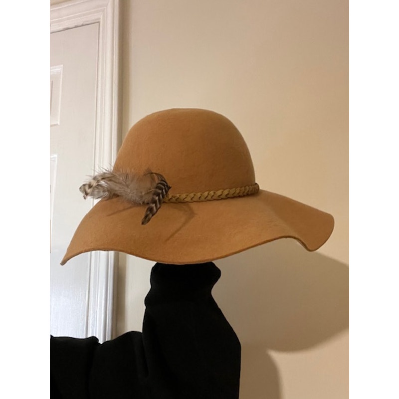 Vintage Boho Chic Brown Hat with Feather