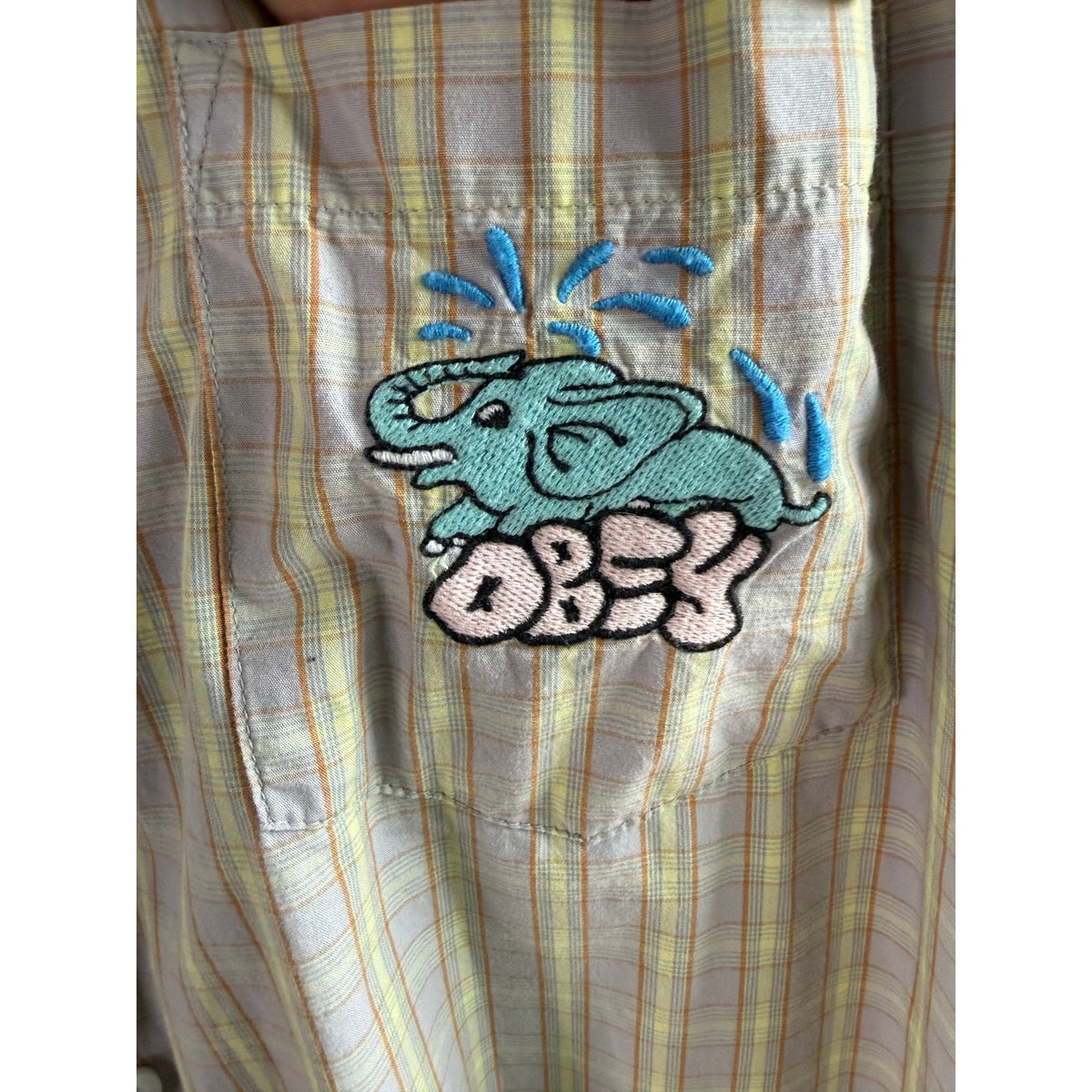 Obey Propaganda Men's Plaid Button Down Shirt - Elephant Logo - Large - EUC