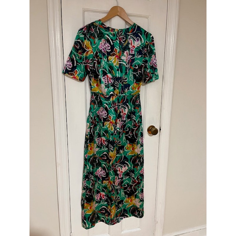 Saloni Green Floral Silk Eden Dress Size US 0, UK4, XS (NWT)