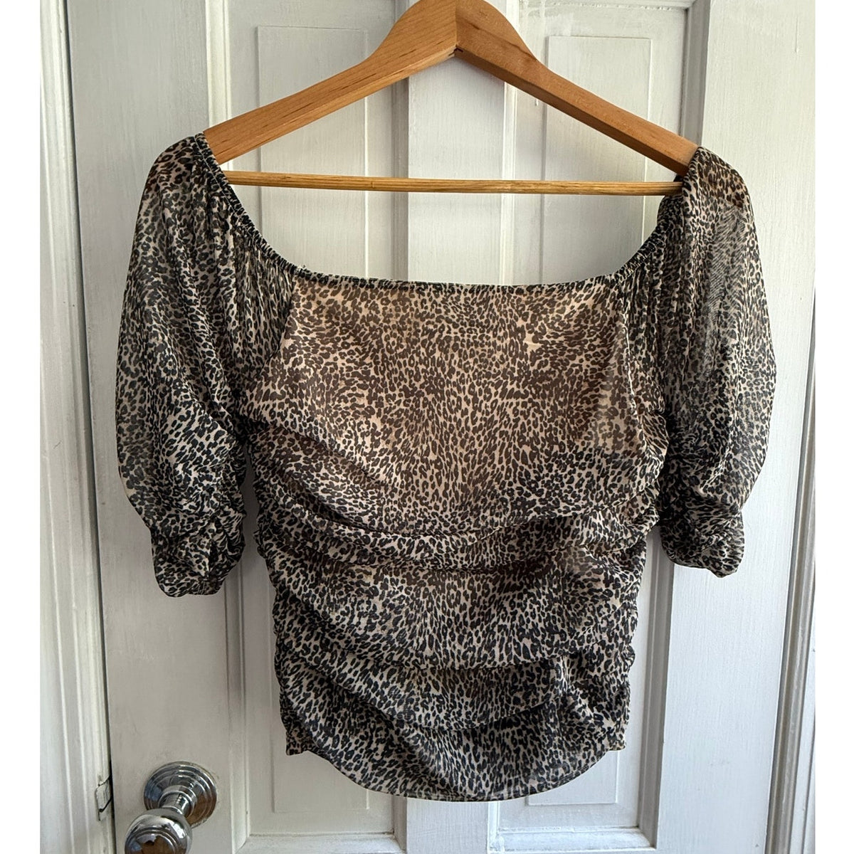 NWT Anthropologie Cheetah Print Ruffled Top S Small Animal Pattern Blouse New
