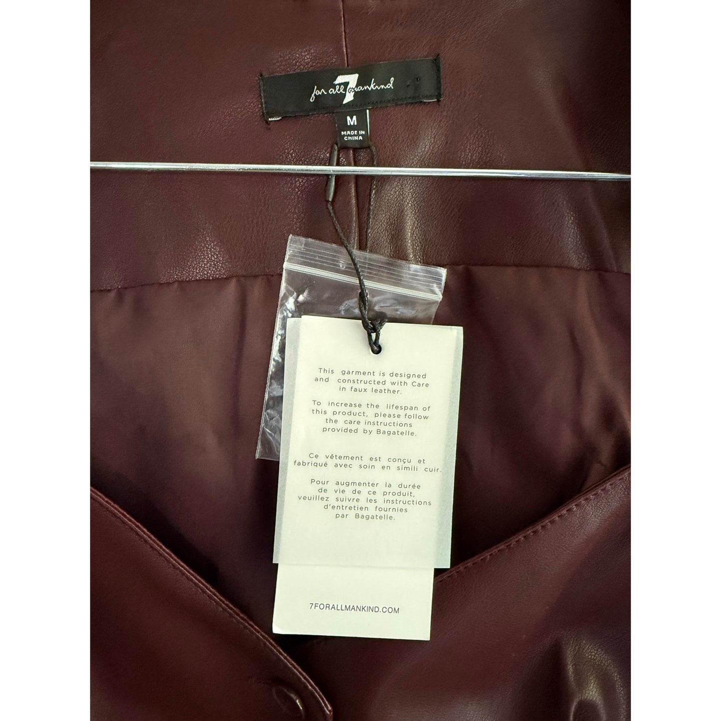 7 For All Mankind NWT Burgundy Faux Leather Moto Vest Jacket Women's Size M