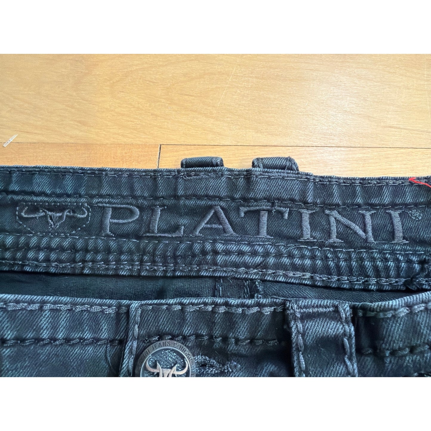 Platini Size 34 Black Triple Threaded Bootcut Mens Jeans