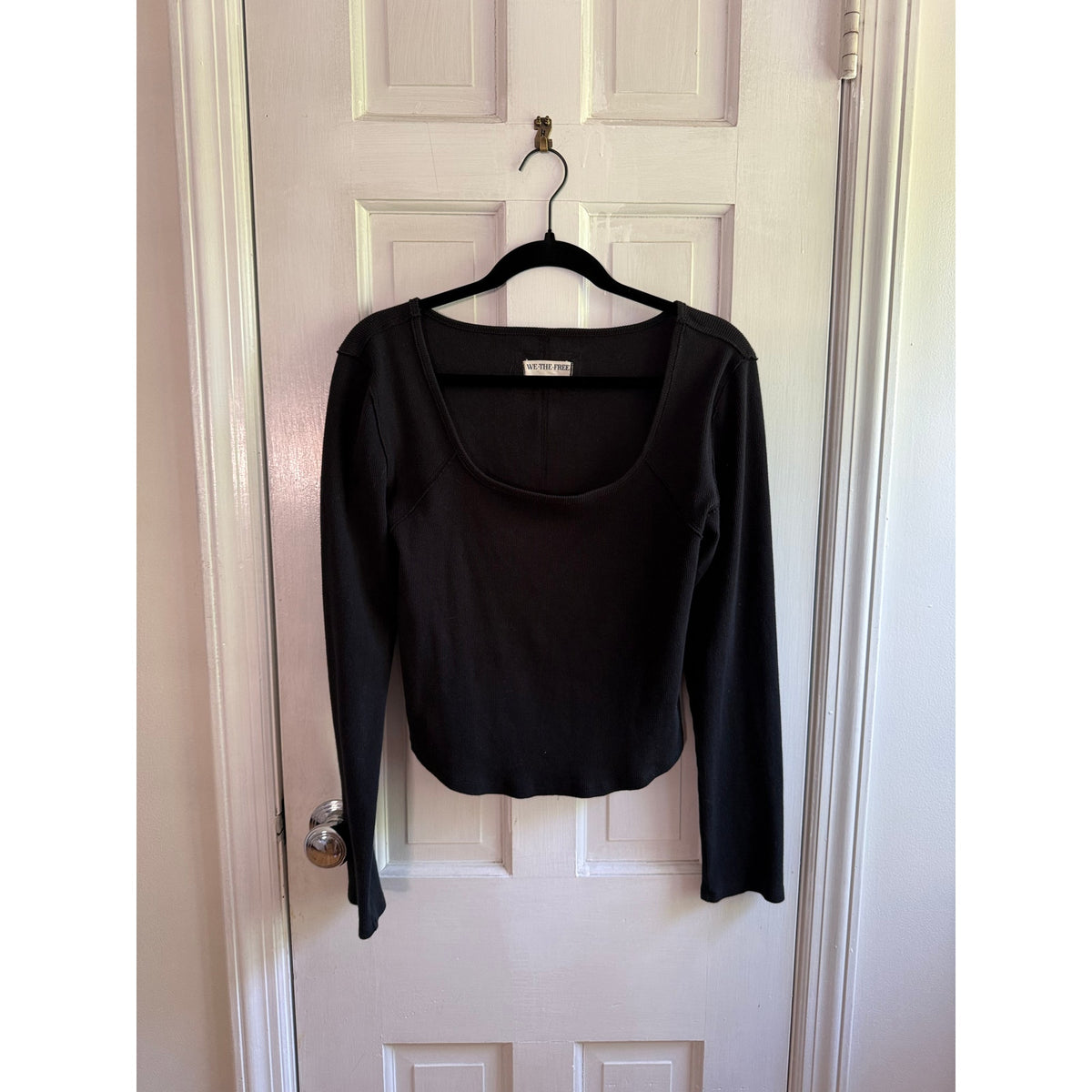 We The Free Black Ribbed Square Neck Long Sleeve Knit Top XL EUC