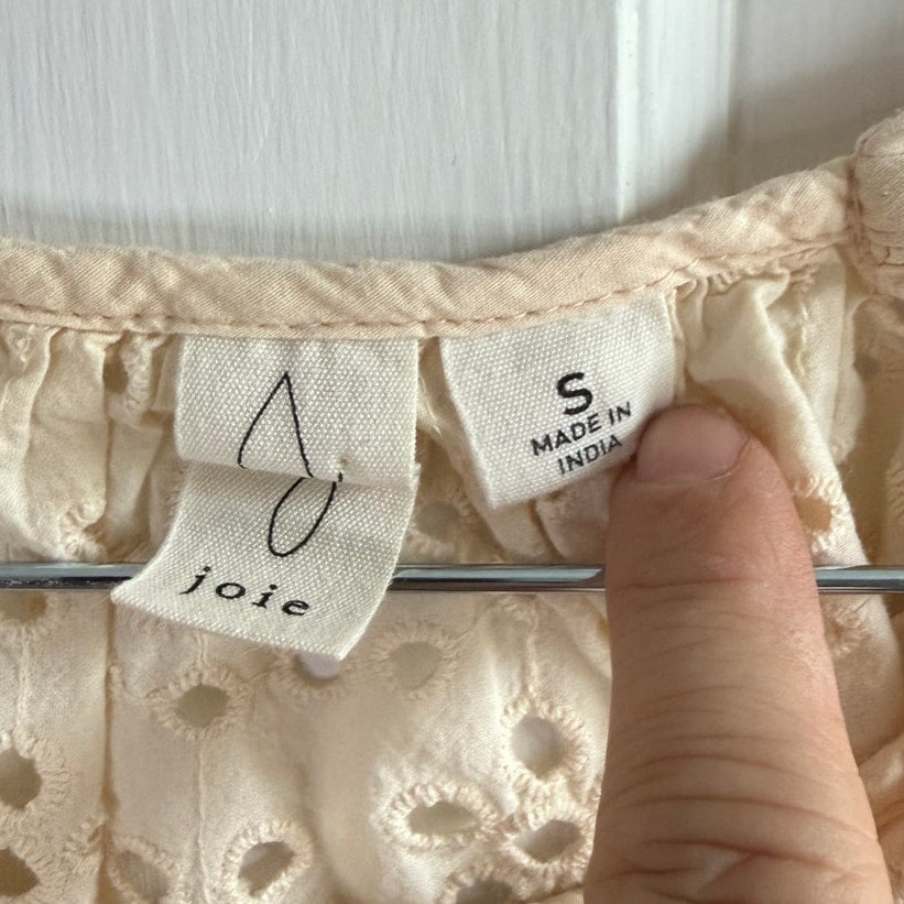 Joie Women’s Ivory Eyelet Ruffle Long Sleeve Blouse - Small - EUC