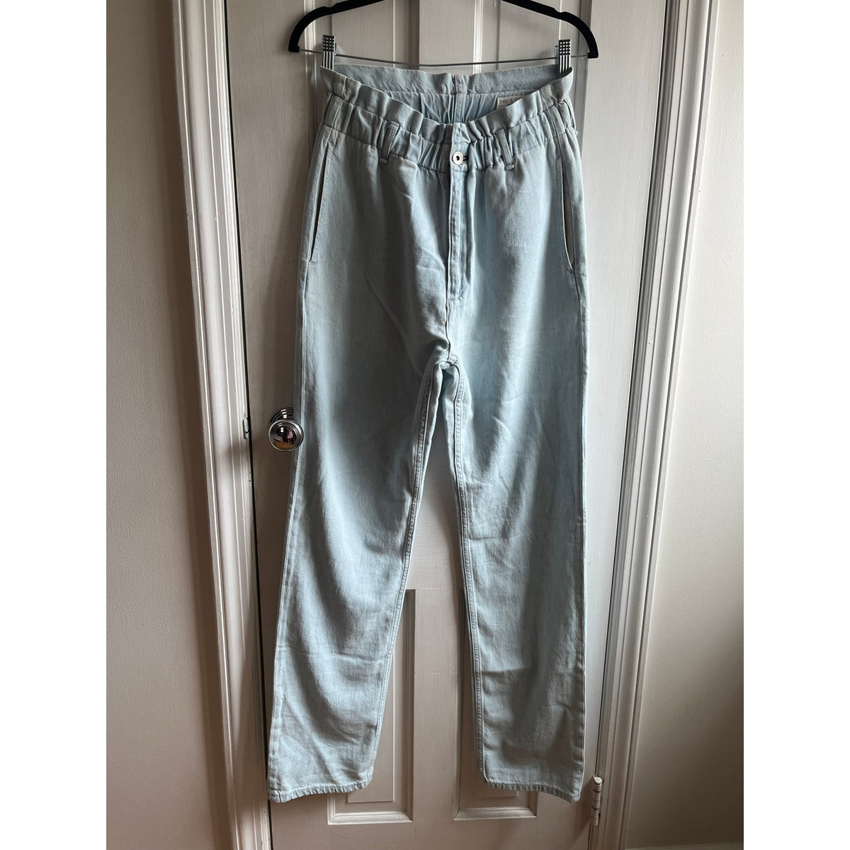 Rag & Bone NWT Sofi Paperbag Waist Jeans Light Indigo Linen Cotton Sz 25