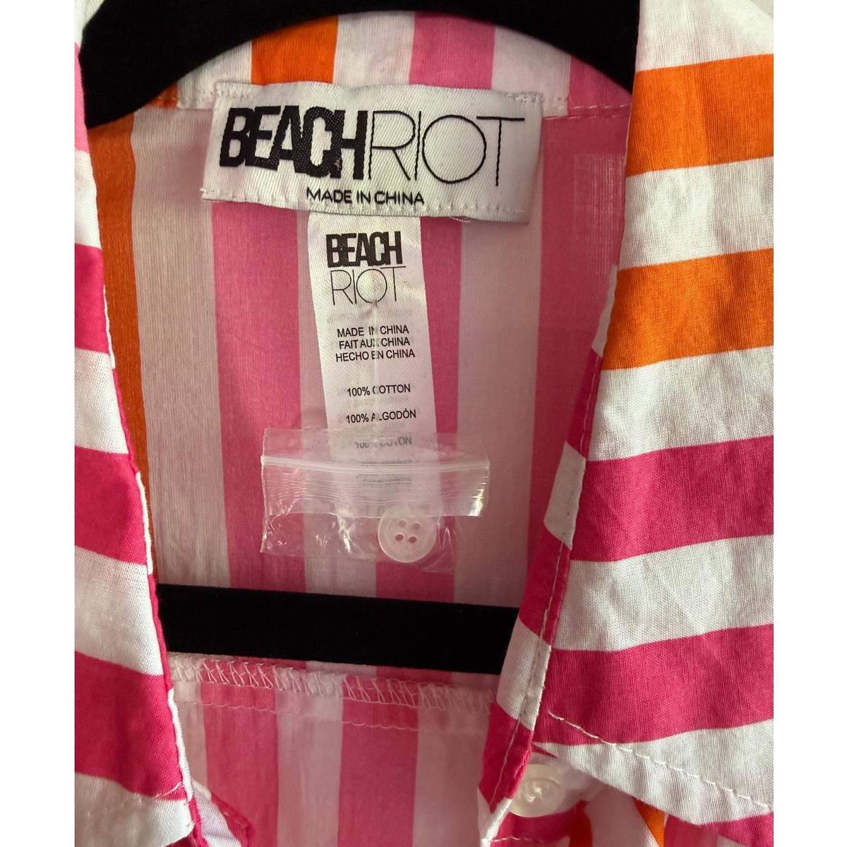 NWT Beach Riot Alexa Button Down Pink Orange Stripe Cover Up Shirt Size Large