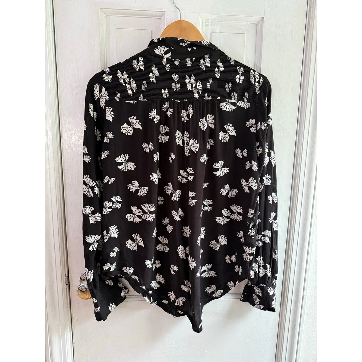 Maeve Anthropologie Floral Blouse Top Size 8 US 12 UK Black White Ruffle Sheer 8