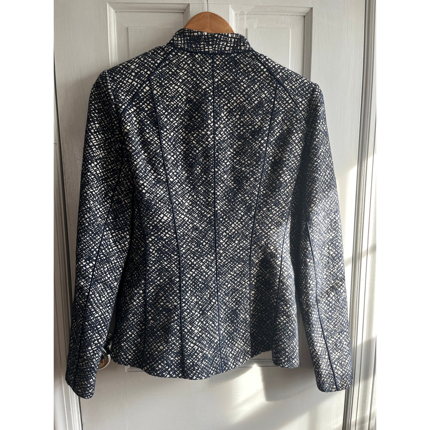 Lafayette 148 New York Textured Tweed Zip Blazer Jacket Black White Size 4