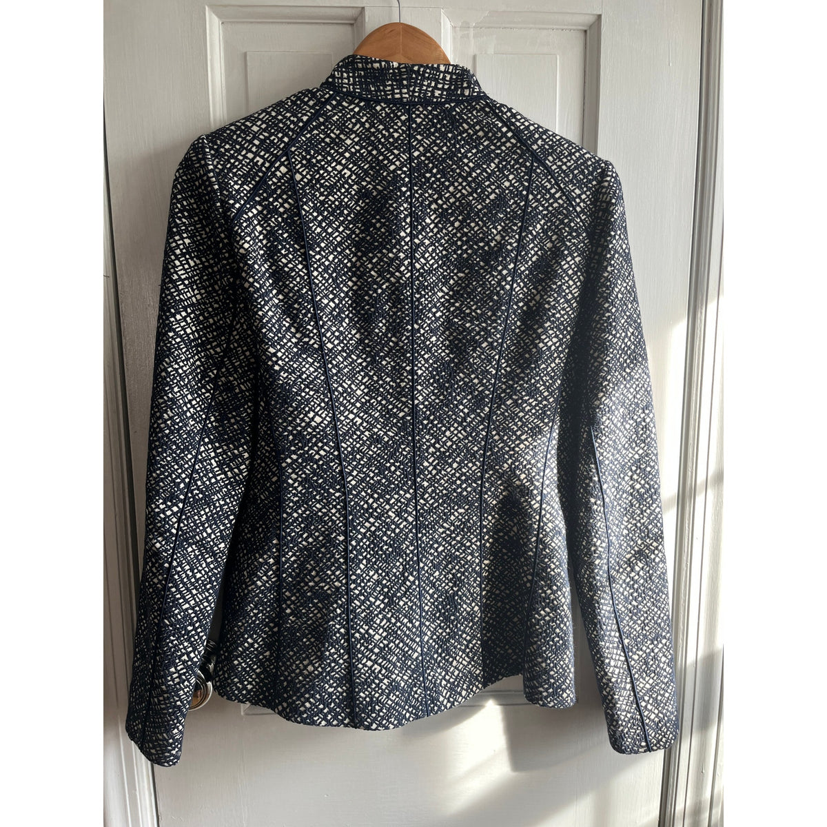 Lafayette 148 New York Textured Tweed Zip Blazer Jacket Black White Size 4